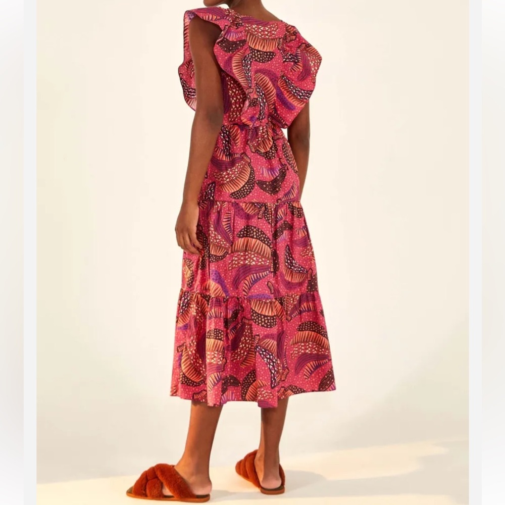 FARM Rio Wild Bananas Ruffled Midi Dress NWT - Picture 2 of 11